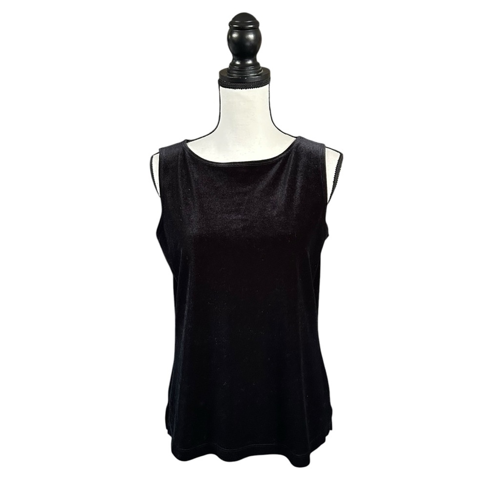 VTG Chico’s Design Black Velvet Shell Tank Top 90s Goth Holiday Evening Size 1/M